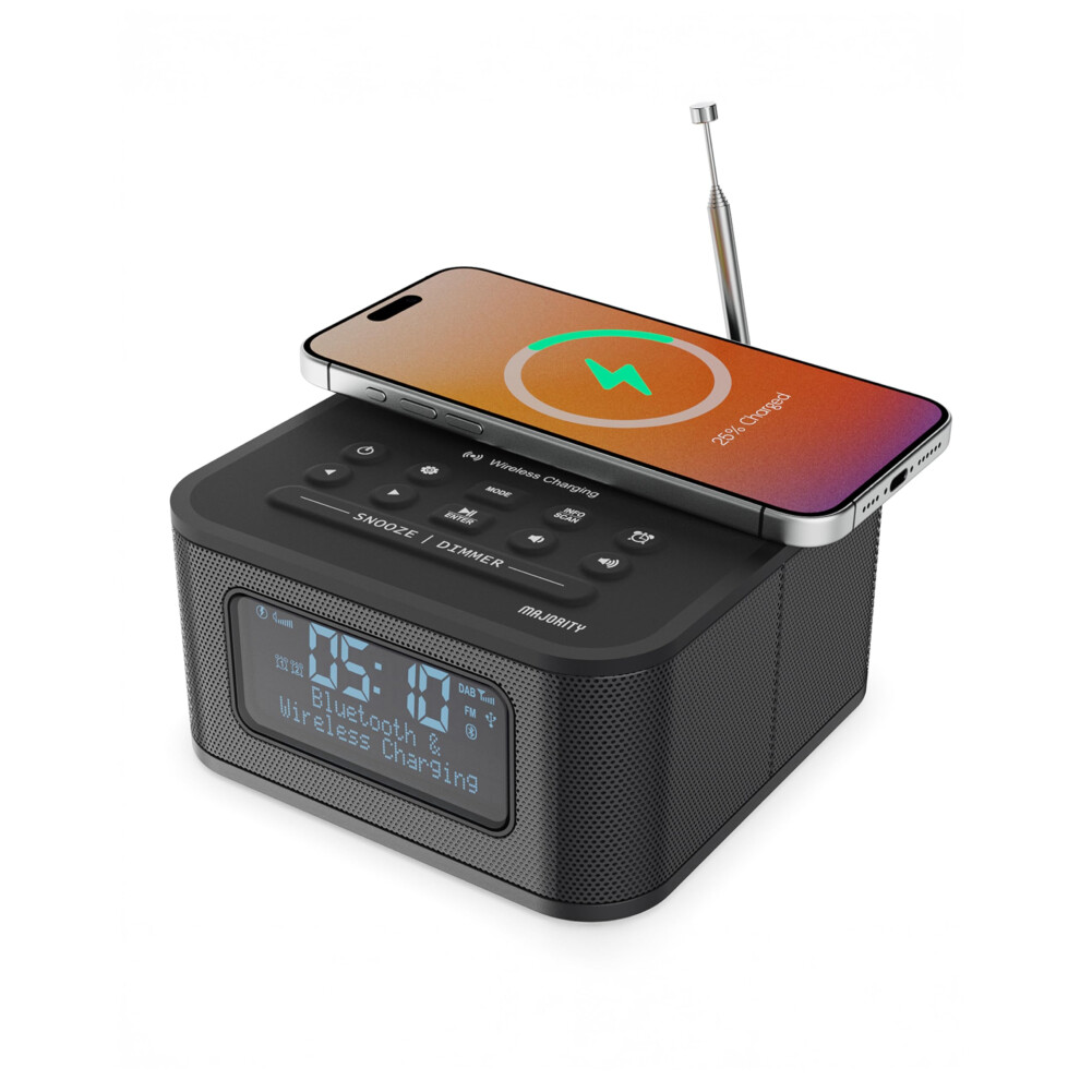Majority Knapton | Bedside Clock Radio With Bluetooth | 15W Wireless Charging & Usb Charging Port | Dab+ And Fm | Loud Dual Alarm, Sleep & Snooze 5051221774213
