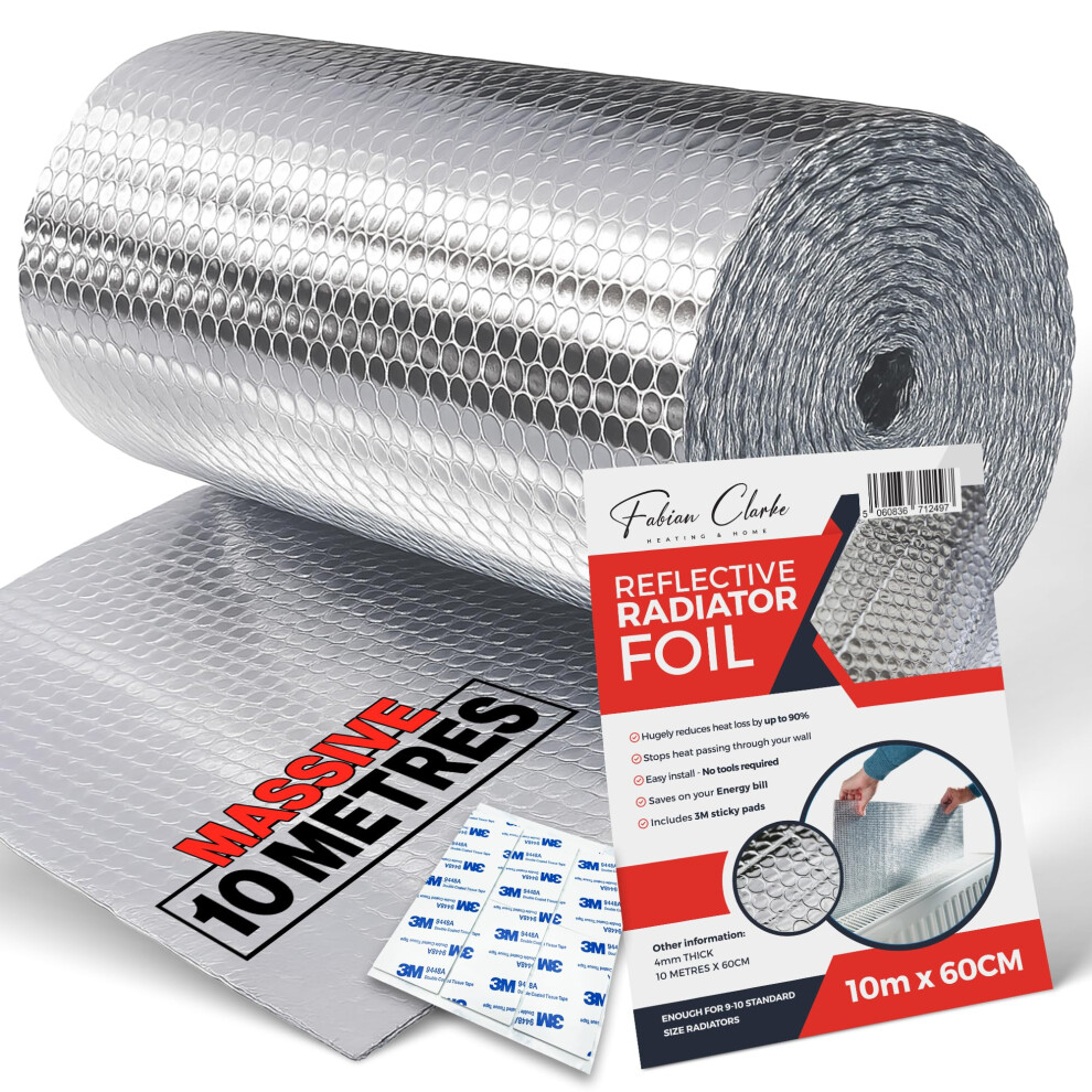 Radiator Foil Reflector Roll 10 Metres ? Heat Reflective Insulation Roll Foil Sheet Backing ? Thermal Bubble Wrap Energy Saving Radiator Heat 5051222399828