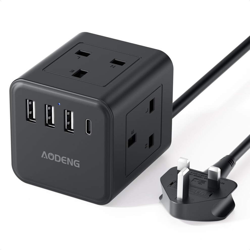 Extension Lead With 4 Usb Slots, 4 Way (13A/3250W) Multi Plug Extension Cable, Uk Desktop Power Extension Cord With Multi Socket, 1.5M Extension Cable 5051221772424