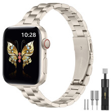 Women Slim Metal Strap Compatible with Apple Watch Straps 38mm 40mm 41mm 42mm 44mm 45mm 46mm 49mm, Stainless Steel Strap with Installation Tool for