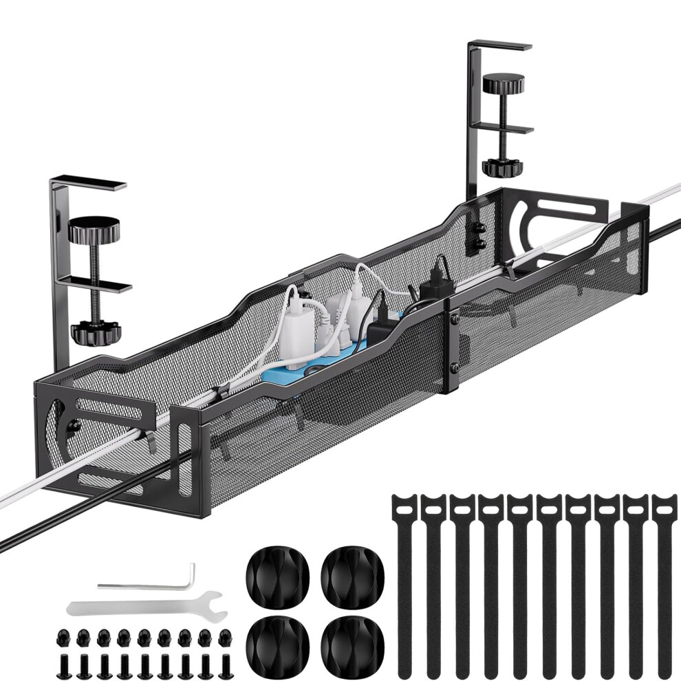 Tivddikun Cable Management, 25''/64Cm Long Under Desk Cable Management No Drill, Metal Cable Tidy With Clamp For Standing Desk, Cable Organiser For 5051221768052