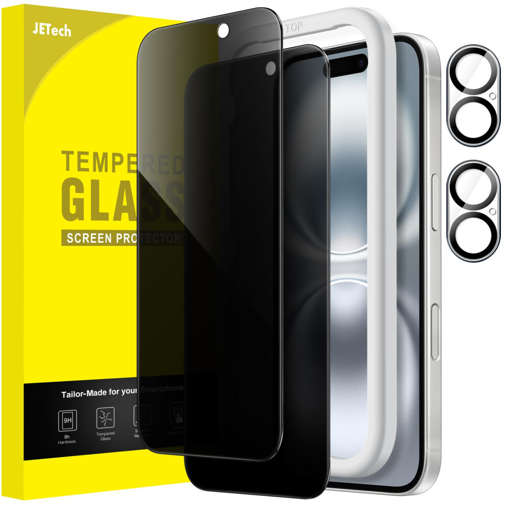 Jetech Privacy Screen Protector For Iphone 16 6.1-Inch With Camera Lens Protector, Anti-Spy Tempered Glass Film, Easy Installation Tool, 2-Pack Each 5051221776996