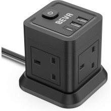 Extension Lead Cube 3M With USB Slots, BEVA 4 Way Extension Socket With 3 USB Ports, Power Strip With Switch Multi Plug Extension with 3 Metre Long