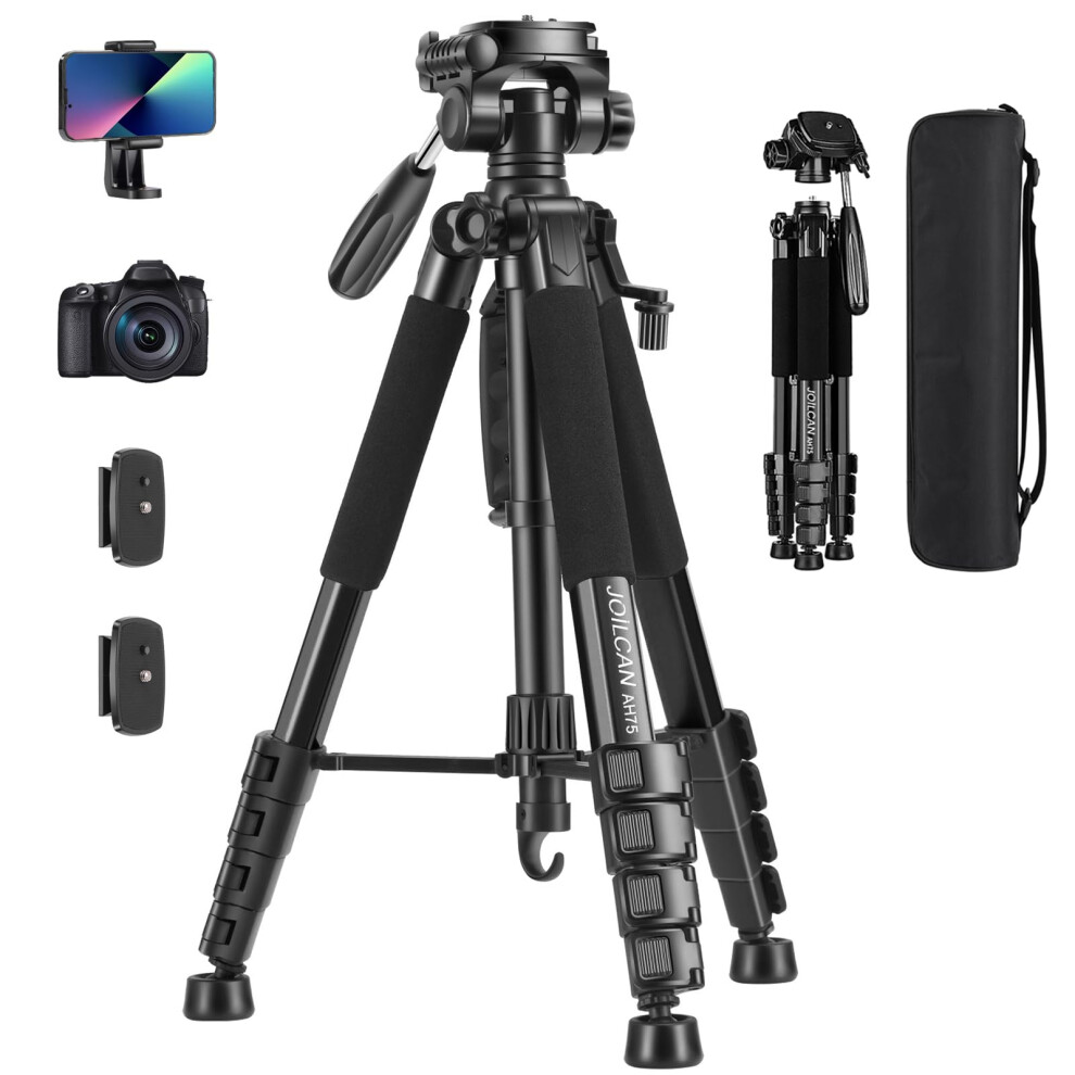 Joilcan 74"/188Cm Camera Tripod, Aluminum Outdoor Lightweight Camera Tripod Stand For Dslr/Canon/Nikon/Video Photography, Compact Travel Tripods With 5051222425596