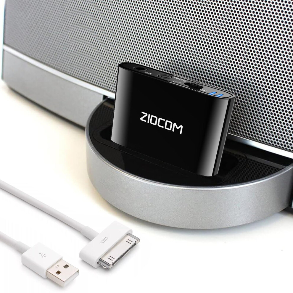 Ziocom 30 Pin Bluetooth Adapter Receiver For Bose Iphone Ipod Sounddock And Other 30 Pin Dock Speakers With 3.5Mm Aux Cable(Not For Car/Motorcycle) 5051221777276
