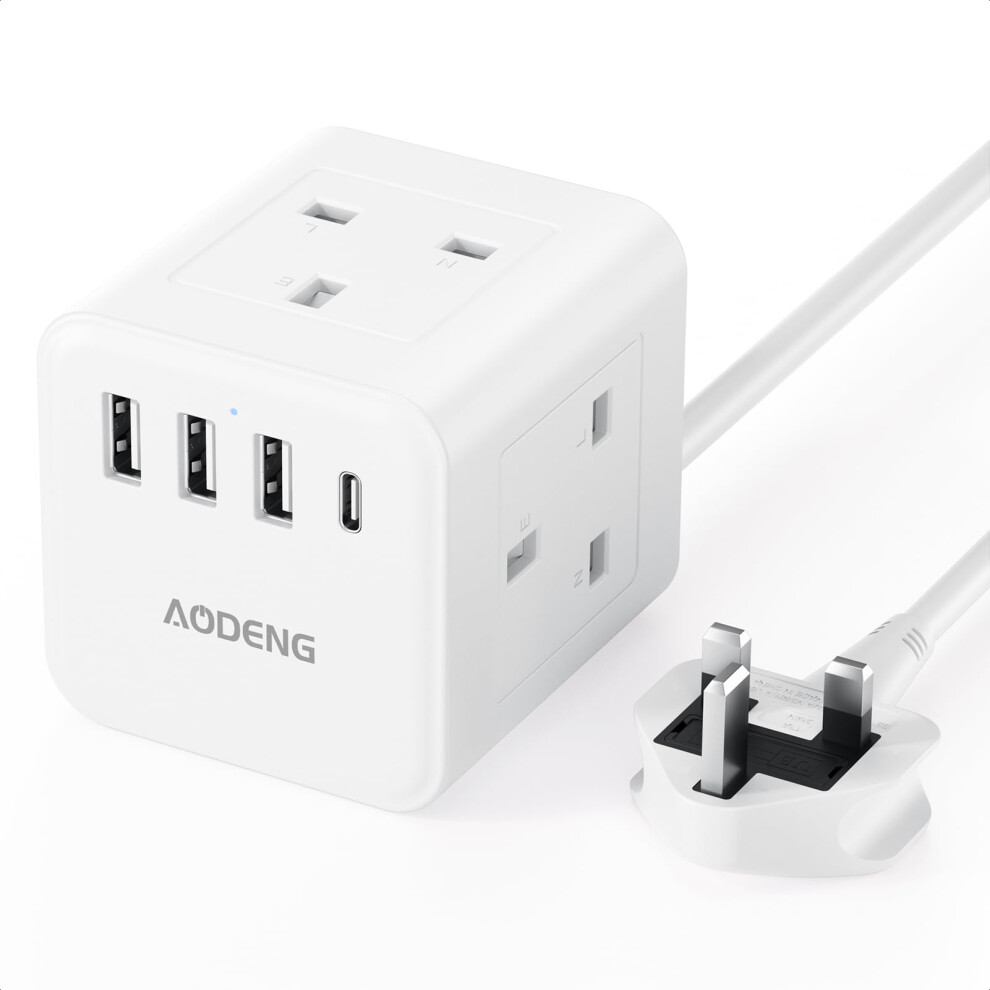 Extension Lead With 4 Usb Slots, 4 Way (13A/3250W) Multi Plug Extension Cable, Uk Desktop Power Extension Cord With Multi Socket, 1.5M Extension Cable 5051222388389