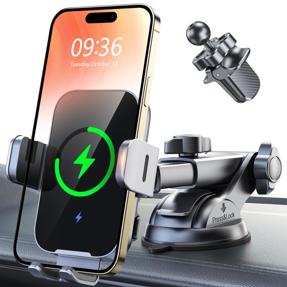 Iseyou Car Phone Holder Wireless Charger Auto Clamping, 15W Fast Charging Wireless Car Charger For Dash Windshield Vent Compatible With Iphone 16 15 5051221775654