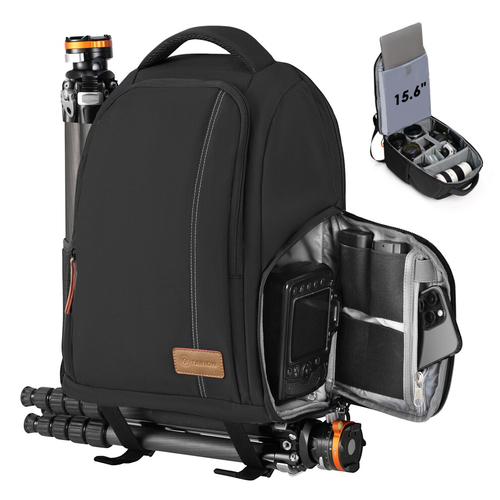 Tarion Large Camera Backpack For Photographers - Photography Bag With Side Access 15.6" Laptop Compartment Waterproof Rain Cover Tripod Holder For 5051221775203