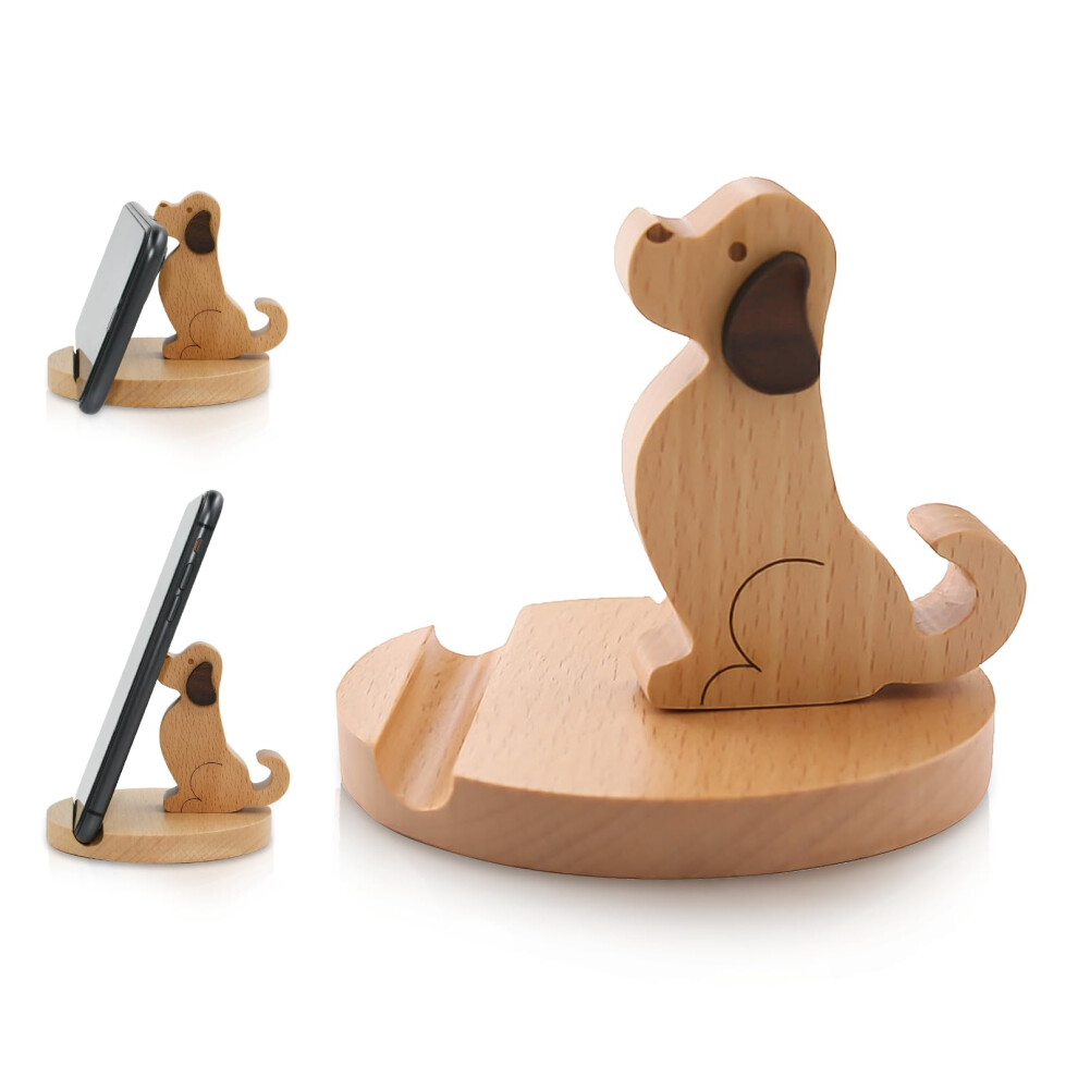 Wooden Cell Phone Stand Dog Phone Holder Animal Phone Stand, Novelty Desk Smartphone Stand, Mobilephone Holder Desk Decoration For Universal Cell 5051221784342