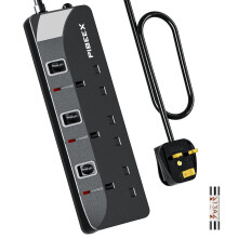 PIBEEX Extension Lead 3 Way Plug Sockets with Individual Switches Wall Mountable Power Strip 3M Extension Cable 13A Fused UK Plug 3250W