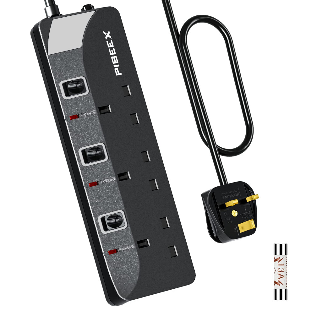 Photos - Electrical Wire & Cable PIBEEX Extension Lead 3 Way Plug Sockets with Individual Switches Wall Mountable Power Strip 5 Meter Long Extension Cable 13