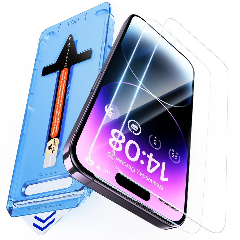 Magic John 2 Pack For Iphone 14 Pro Max 6.7 Inch Tempered Glass Screen Protector, Auto Dust-Elimination Installation, Bubble Free, Dynamic Island 5051221781501