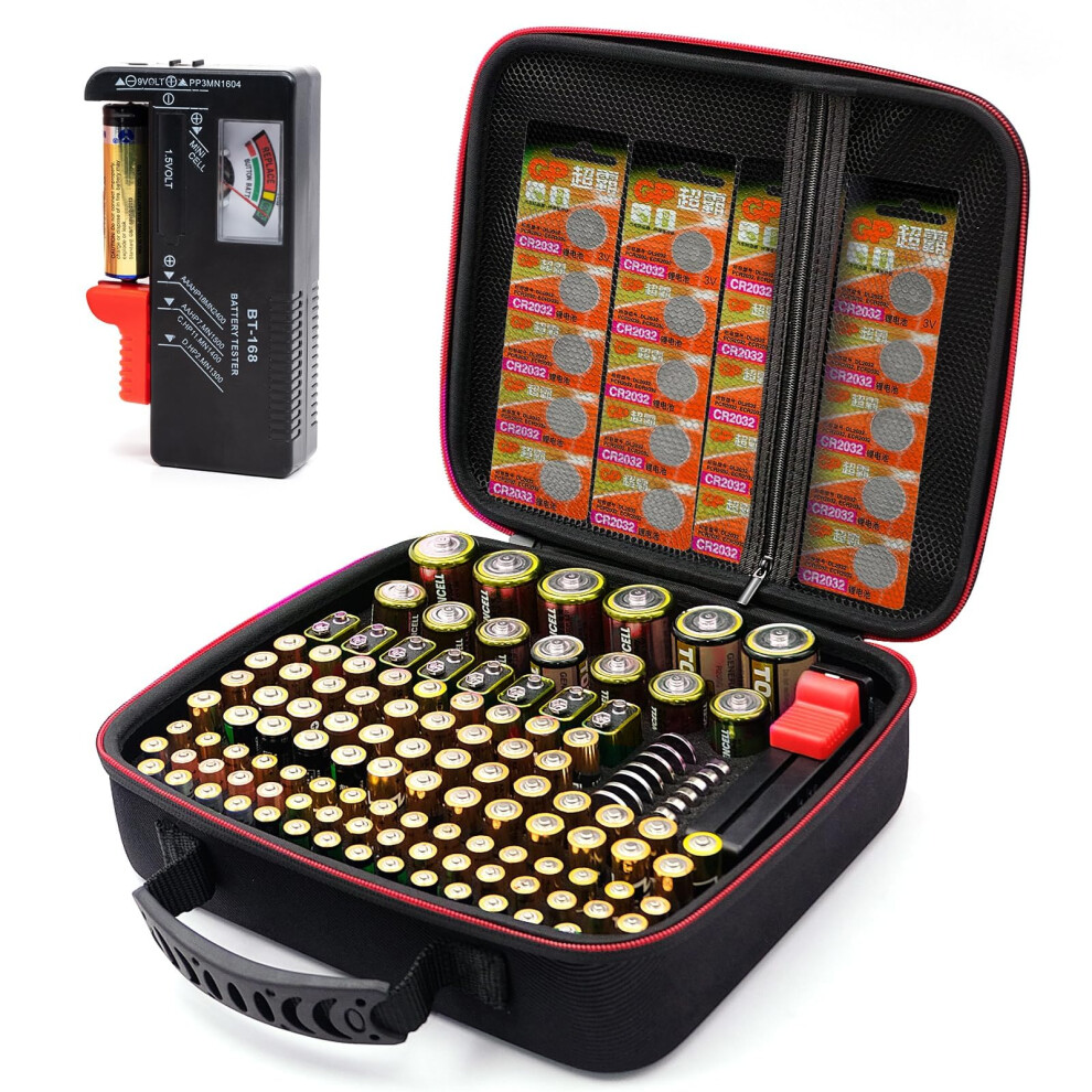 Bt168 Battery Storage Case With Tester - Organizer Holds 126 Batteries Various Sizes Aaa Aa C D 9V Lithium 3V, Hard Case 5051221783345