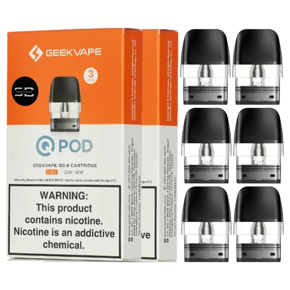 Survival Boyz Geekvape Q Pods (0.8) - 2 X 3 Pack Geekvape Sonder Q Replacement Pods - No Nicotine (0.8 2 X 3 Packs)
