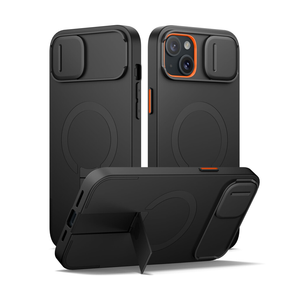Suritch Magnetic Case Compatible With Iphone 14 Plus/15 Plus, Shockproof Protective Cover With Slide Camera Cover And Adjustable Kickstand(Black) Black 5051222413692
