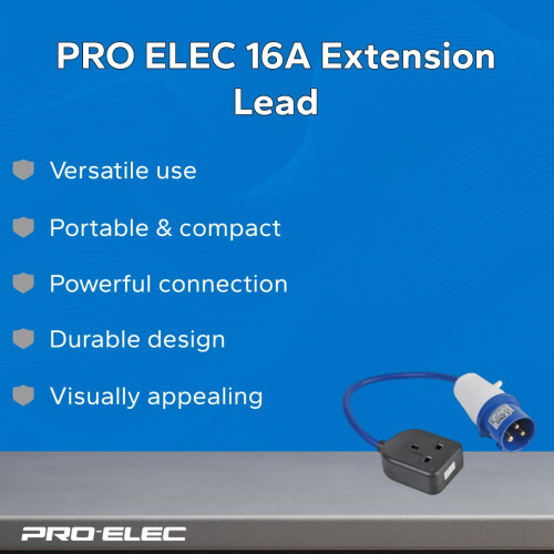 PRO ELEC 16A Mains Socket to CEE Plug Converter, 230V, Blue, 350mm 2