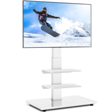 RFIVER TV Floor Stand with tempered glass base for 32-70 inch LCD/LED Flat Curved Screen, Universal TV Stand Cable Management, Swivel&Height