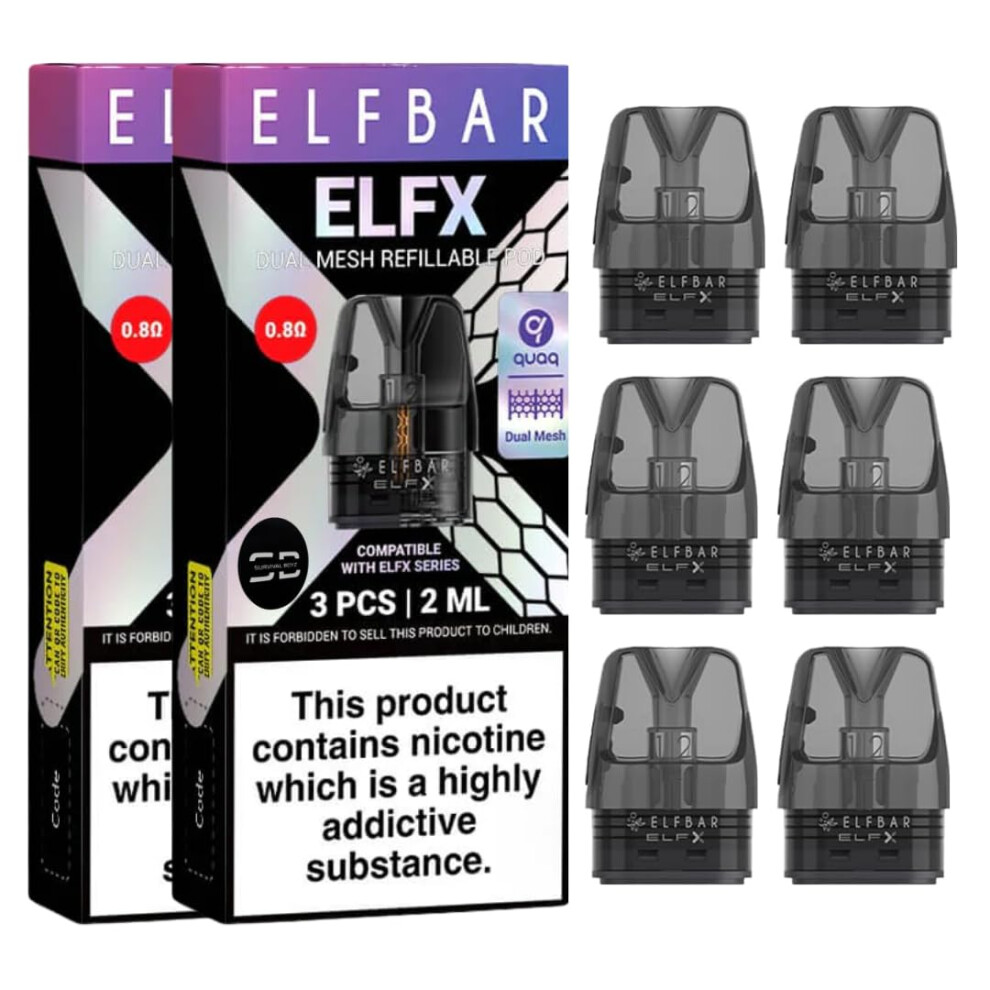 Survival Boyz Elfx Pods (0.8) - 2 X 3 Pack - Compatible With Elfx Kit, Elfx Pro Vape Kit - No Nicotine (0.8 X 2 Packs)