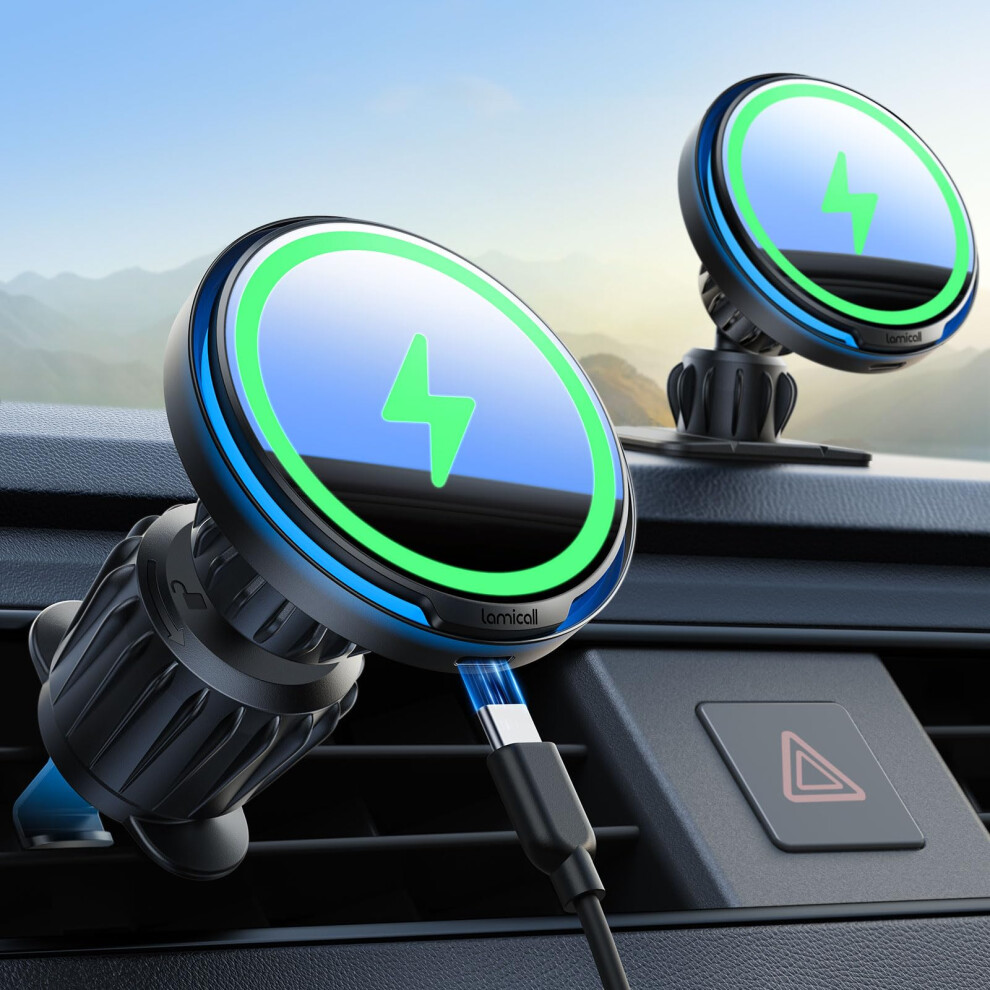 Lamicall For Magsafe Car Charger Holder - [15W Fast Charging] Wireless Charger For Car, N55 Magnetic Phone Mount For Dashboard & Air Vent For Iphone 5051222428269