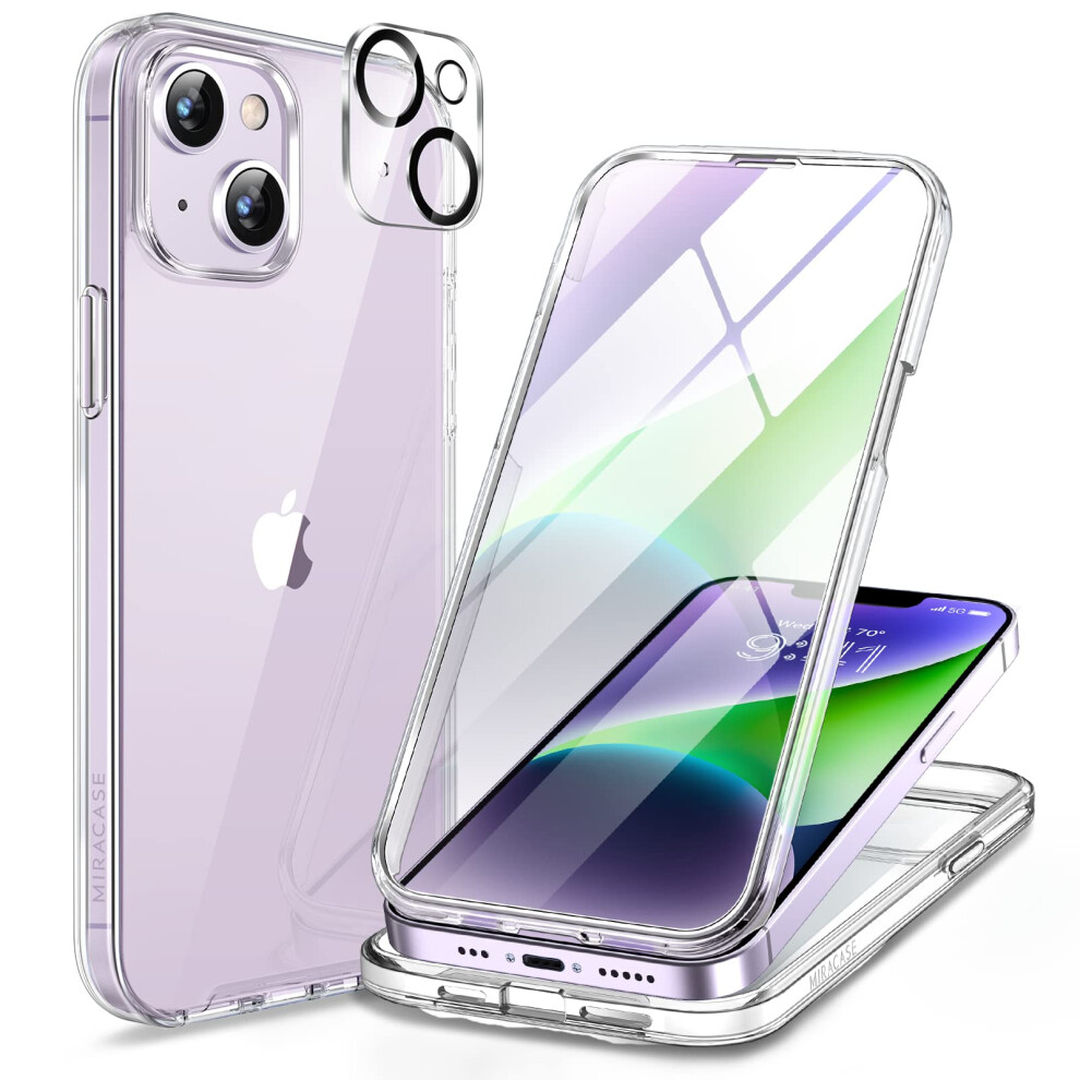 Miracase Compatible With Iphone 14 Case 6.1 Inch, [Built-In Glass Screen Protector + Camera Lens Protector] Full Body Rubber Bumper Clear Back Case 5051221787824