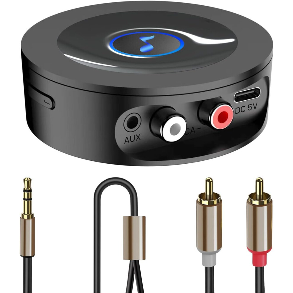 Bluetooth 5.2 Receiver For Home Stereo Aux Adapter For Hifi Music Streaming, Wired Speakers, With Aux 3.5Mm/Rca, Long Range,Low Latency And Hd Audio 5051222432464