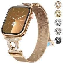 wutwuk Compatible with Apple Watch Straps Women 42(Series 10) 41mm 40mm 38mm Adjustable Magnetic Lock Mesh Stainless Steel Strap with Rhinestones for