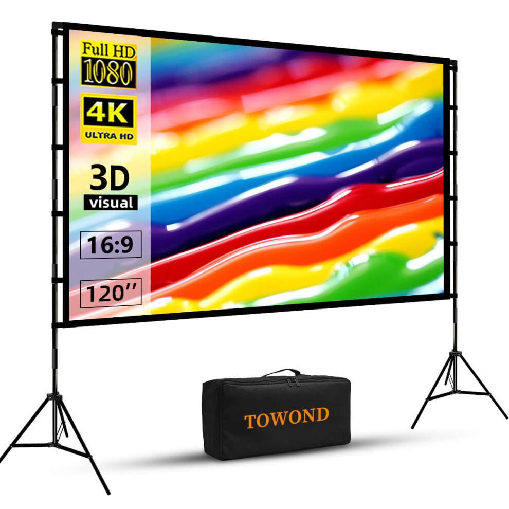 Towond Projector Screen And Stand, 120 Inch Portable Projection Screen Indoor Outdoor Projector Screen 16:9 4K Hd Wrinkle-Free Lightweight Movie 5051222414743