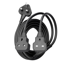 Double Socket Extension Lead Outdoor 5m Power Cable Black Extension Cord Heavy Duty 13 Amp Multi Plug Extension Socket