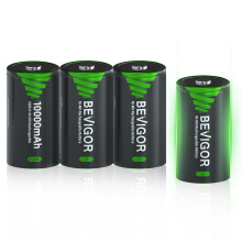 BEVIGOR 10000mAh D Rechargeable Batteries - 1.2V Low Self Discharge, Huge Capacity Size D Battery 1300 Cycles, Ni-MH D Cell Batteries, Pack of 4