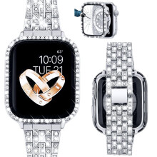 VISOOM Women Metal Straps Compatible with Apple Watch Straps 40mm Series SE 6 5 4, Elegant Sparkle Diamond Jewelry Strap with Protective Case for