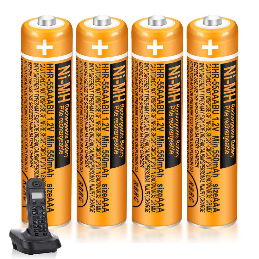 4 Pack 550Mah Hhr-55Aaabu Ni-Mh Aaa Rechargeable Batteries For Panasonic 1.2V Battery For Bt Gigaset Cordless Phones 5051221785868