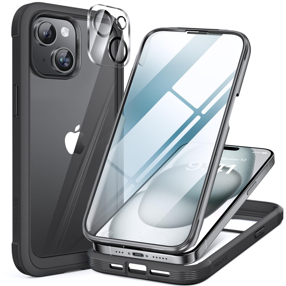 Miracase Glass Case For Iphone 15 Case 6.1-Inch, Full Body Bumper Clear Back Cover And Built-In 9H Tempered Glass Screen Protector + Camera Lens 5051221792781