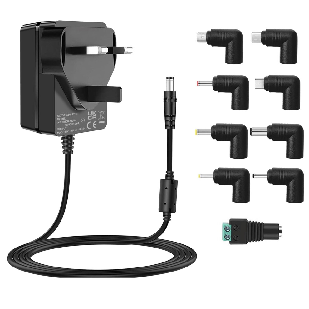 5V 3A Charger Dc Power Supply Ac Adapter For 5Vdc Baby Monitor Record Player, Led Strip, Massage Gun & More, With 8 Tips - Ac 100-240V To Dc 5 Volt 3A 5051221795034