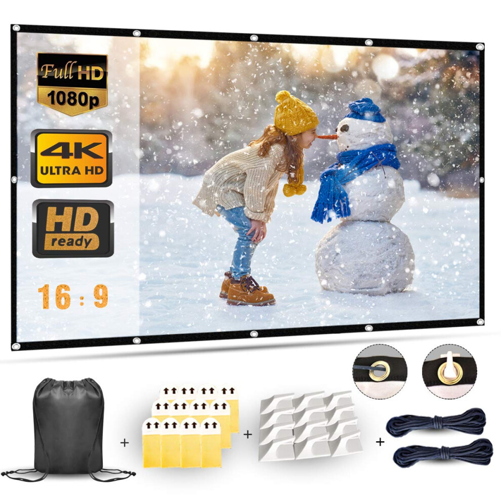 Projector Screen 100 Inch 16:9 Hd 4K, Wrinkle-Free Foldable Portable Movie Screen For Indoor Outdoor Home Theater Cinema 5051222417539