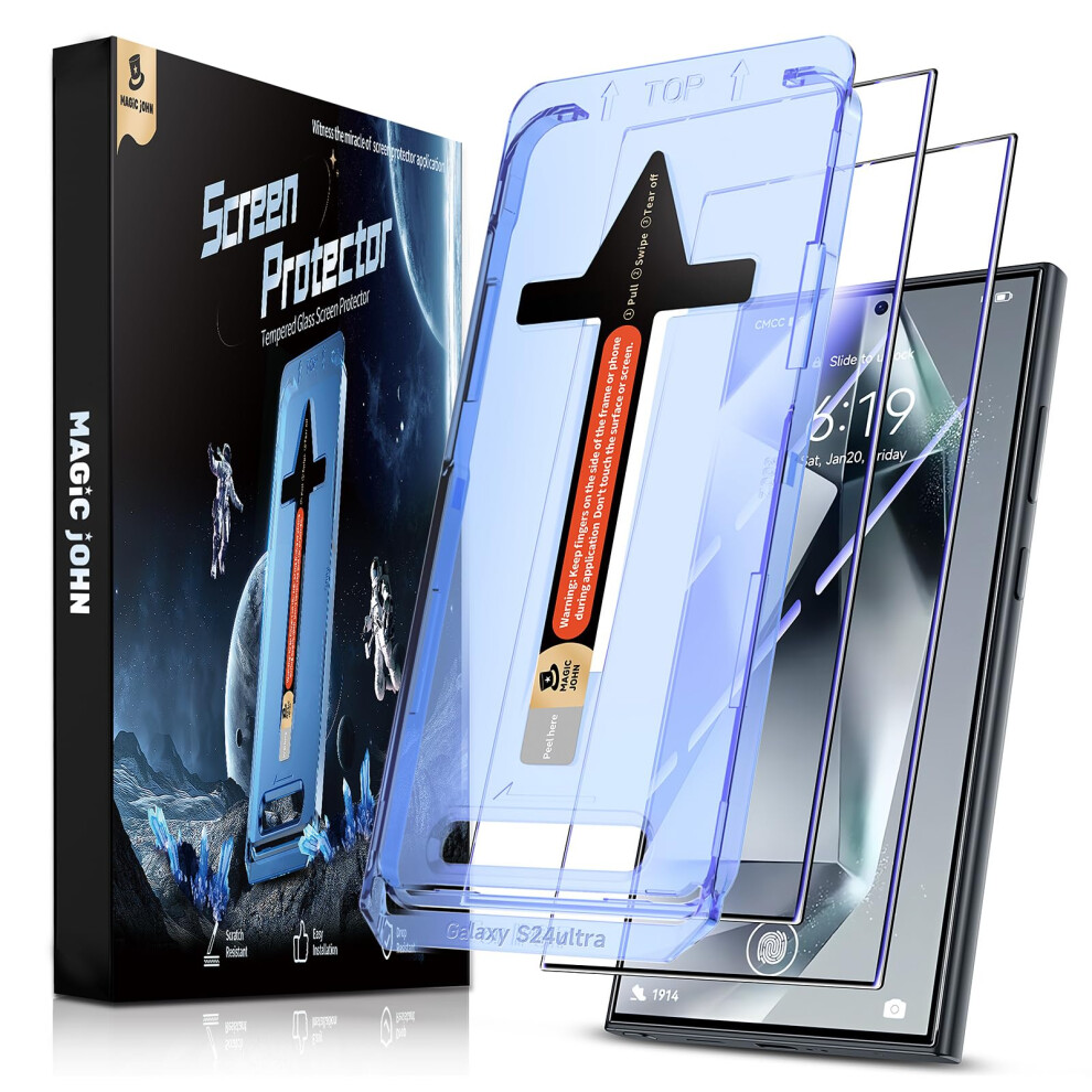 Magic John 2 Pack For Samsung Galaxy S24 Ultra Tempered Glass Screen Protector, Auto Dust-Elimination Installation, Bubble Free, Hd Clear, Easy 5051222428603