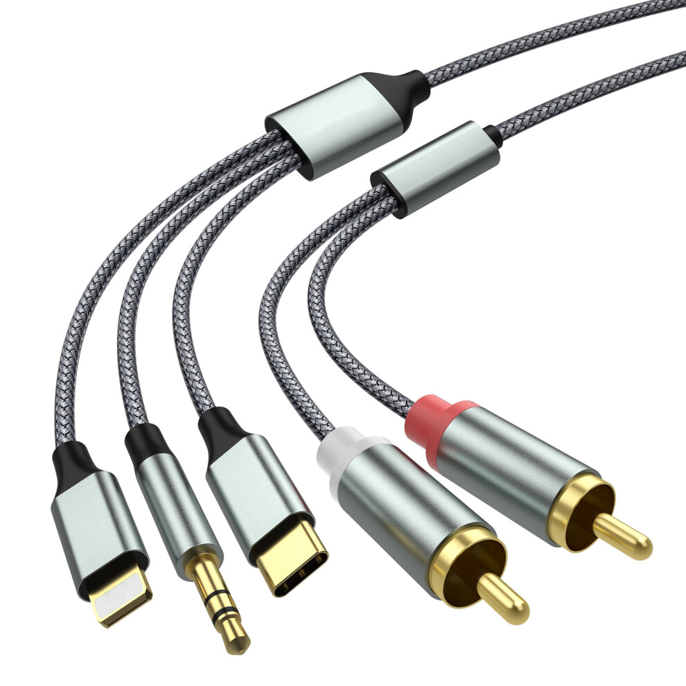 Lightning To Rca Cable Audio Aux Adapter,2Rca To 3.5Mm Cable?Usb C To 2 Rca Cable? (3 In 1 Audio Cable) For Power Amplifier, Car, Home Theater, 5051221792996