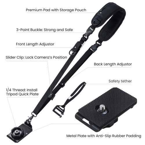 waka Camera Shoulder Strap, Anti-slip Over Shoulder Camera Sling Strap Quick Release with Safety Tether, Comfortable Camera Neck Strap for DSLR Camera 1