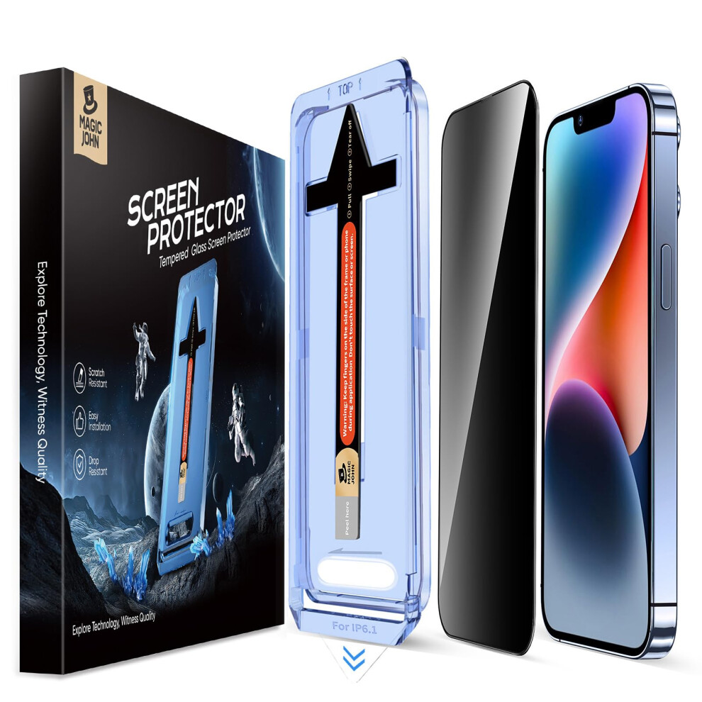 Magic John 2 Pack For Iphone 13/13Pro/14 6.1 Inch Privacy Glass Screen Protector, Auto Dust-Elimination, Bubble Free, Easy Installation 5051222432853