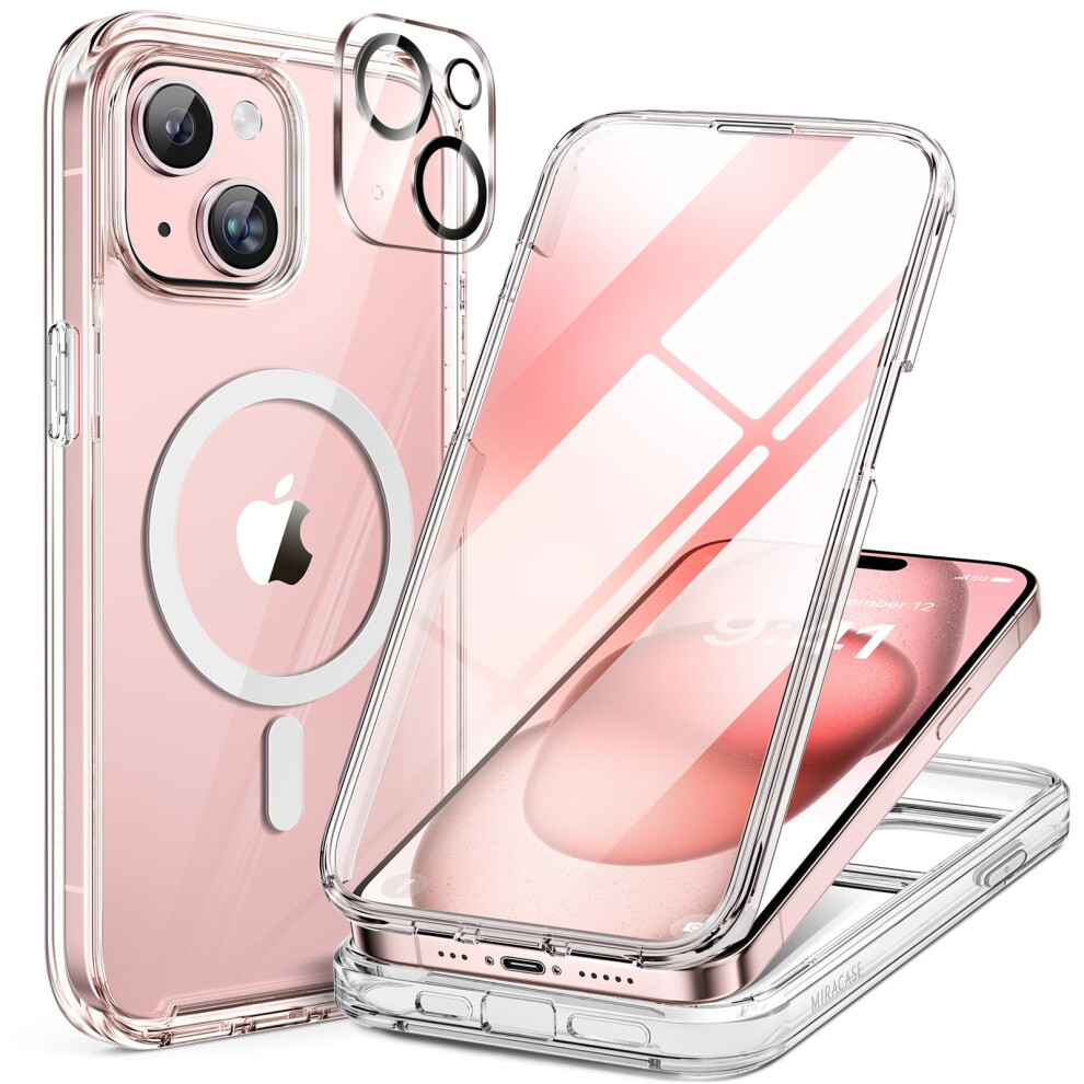 Miracase Magnetic Case For Iphone 15 Case 6.1-Inch, Full Body Bumper Clear Back Cover Compatible With Magsafe And Built-In 9H Tempered Glass Screen 5051222416655