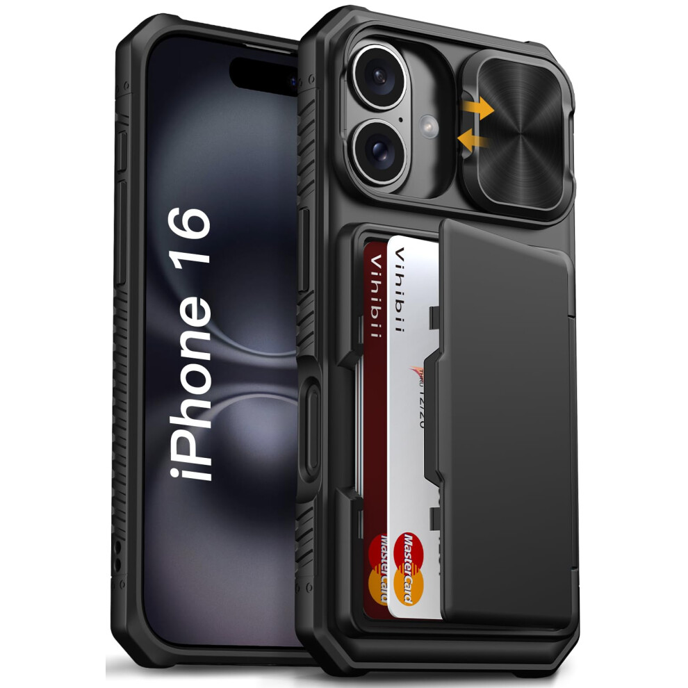 Vihibii For Iphone 16 Case Wallet With Card Holder (4 Cards) [Rfid Blocking] & Slide Camera Cover, Military Grade Drop Protection, Rugged Hard Back & 5051221792491