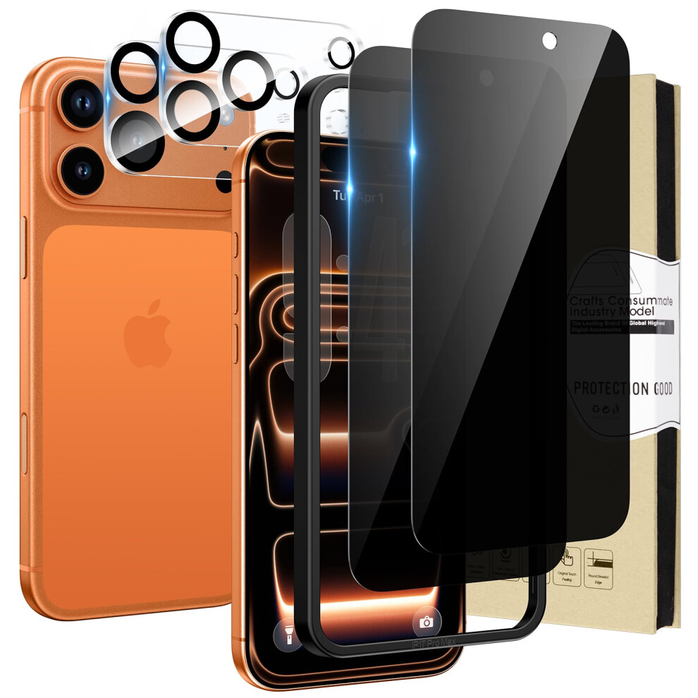 Hweggo 2+2Pack For Iphone 17 Pro Max Privacy Screen Protector With Camera Lens Protector, Hd Clear 9H Hardness Anti Spy Private Tempered Glass Black 5051221791739