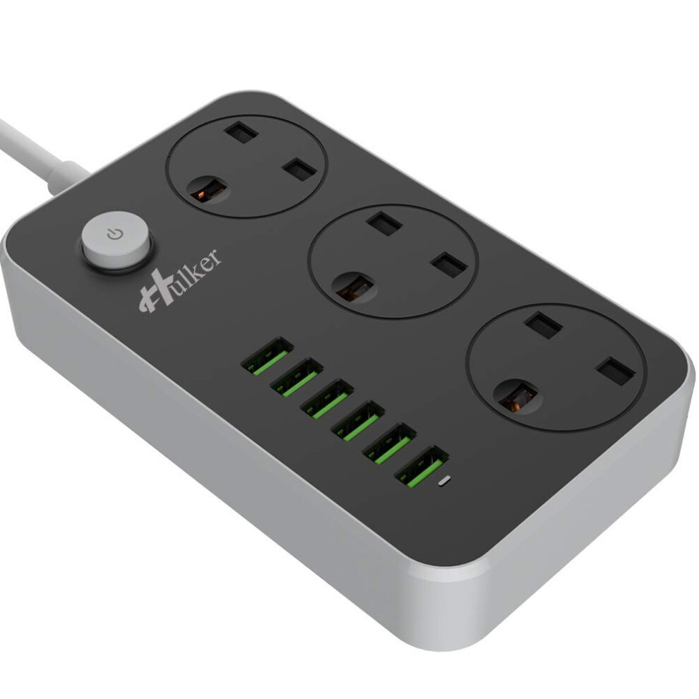 Hulker Power Strips With Usb Ports 3 Way Outlets 6 Usb Ports Power Socket With 2M Bold Extension Cord Smart Usb Charger Uk Socket 5051222436523