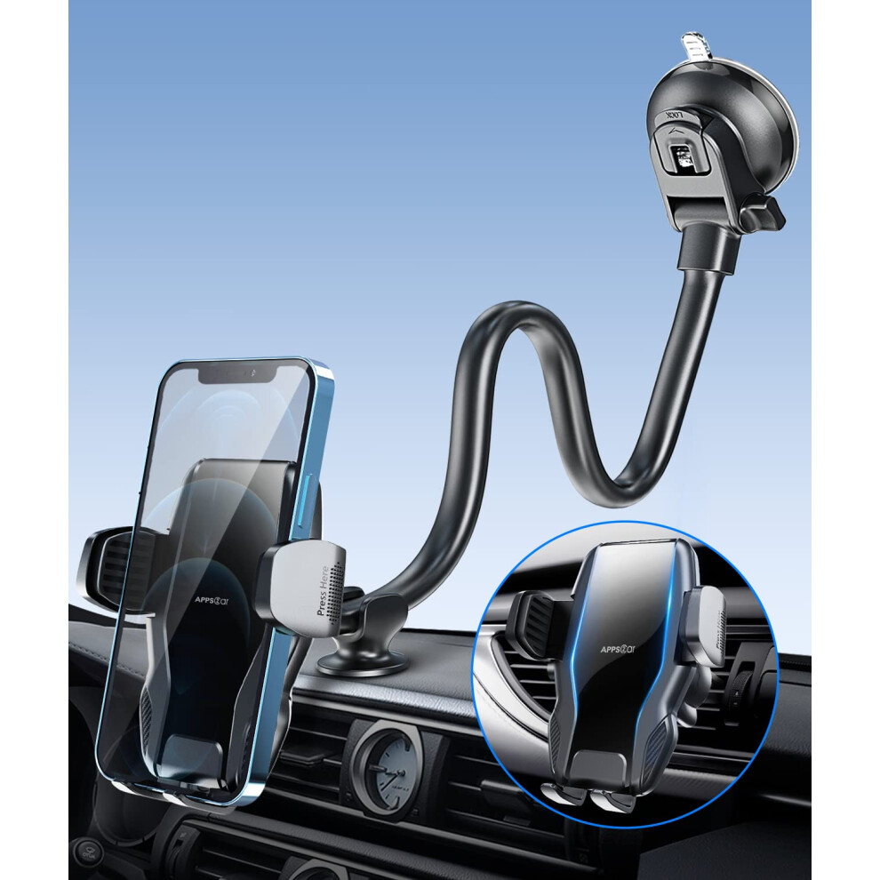 Apps2car Gooseneck Truck Phone Holder, Suction For Van, Windscreen Dashboard Mount, Long Arm Gooseneck Adjustable Mobile Cradle, Universal Hands Free 5051221795515