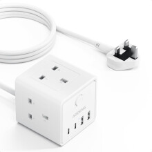 3M Extension Lead with 4 USB, 3 Way Multi Plug Extension Socket with 2 USB A 2 USB C, Desktop Power Extension Cable for Home Office
