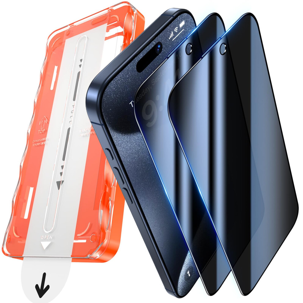 Uniqueme For Iphone 15 Pro Privacy Screen Protector - 2 Pack [ Anti Spy ] [Automatic Dust Removal] 9H Full Coverage Tempered Glass Screen Protector 5051221794709