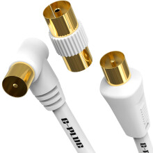 10m TV Aerial Cable with Right Angled Plug + Adapter ? Coaxial RF Lead Male to Male ? Gold-Plated Connector ? Freeview, Freesat, Sky Box, BT, TV
