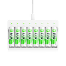 EBL 8 x NIMH 2800mAh AA Rechargeable Batteries with Charger, 8 Slots LED Individual AA Battery Charger with 5V 2A Fast Charging Function with