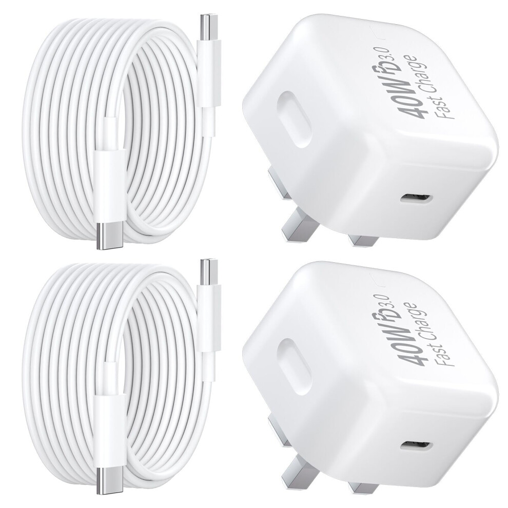 Dihines Usb C Charger For Iphone 17 16 15 Charger 40W Fast Charger Usb C Plug And Cables 3M, 2Pack Type C Uk Wall Phone Power Adapter Usbc Lead For Iphone 17