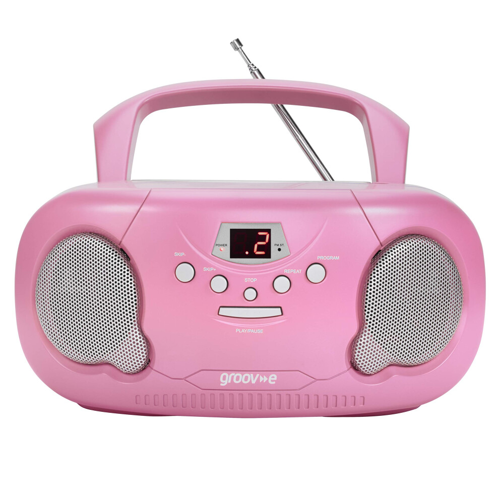 Groov-E Portable Cd Player Boombox With Am/Fm Radio, 3.5Mm Aux Input, Headphone Jack, Led Display - Pink 5051222432648