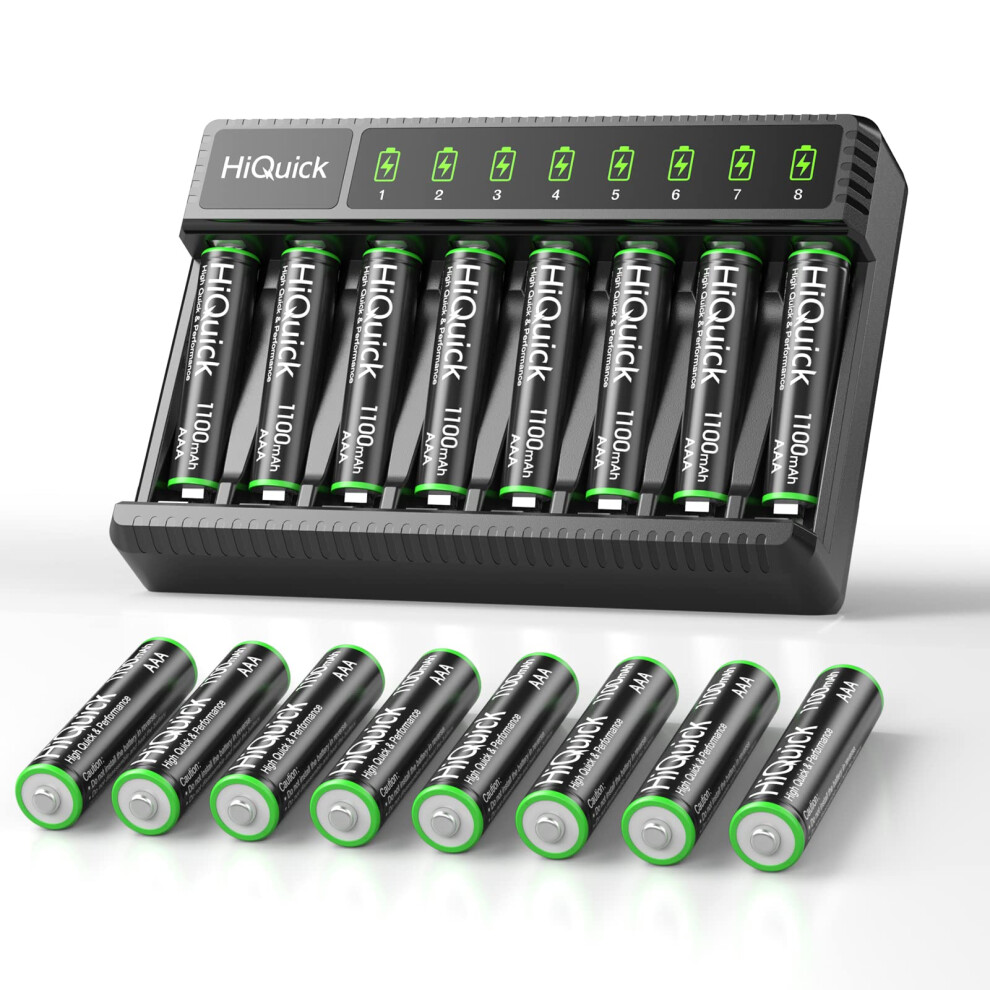 Hiquick 16 X Aaa 1100Mah Ni-Mh Rechargeable Batteries With 8-Bay Led Aa Aaa Battery Charger, Batteries And Charger Combo 5051221797946